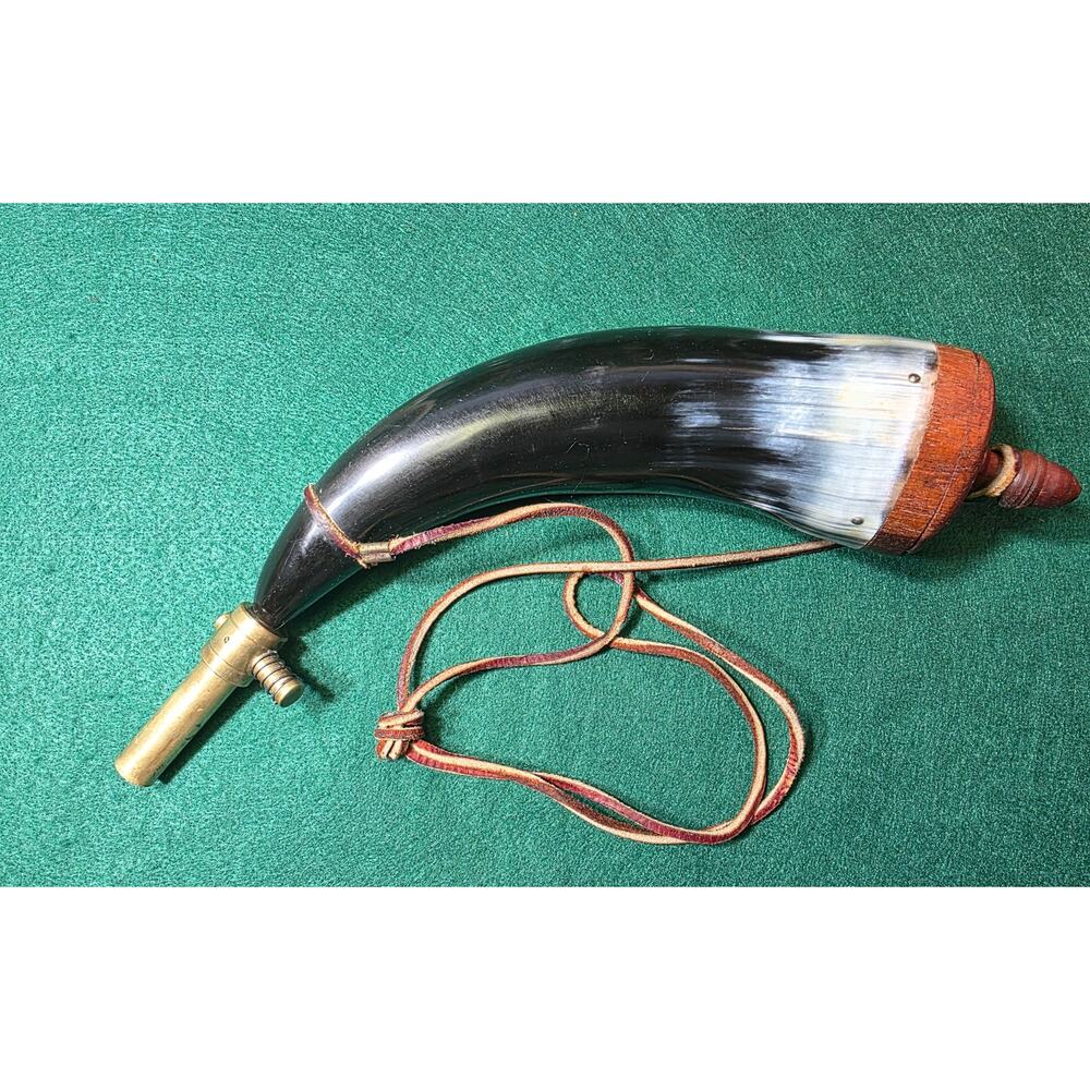 Hand Carved Powder Horn with Leather Strap